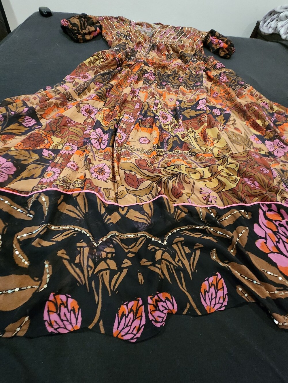 Free People Floral Maxi Dress in Brown, Pink, Black